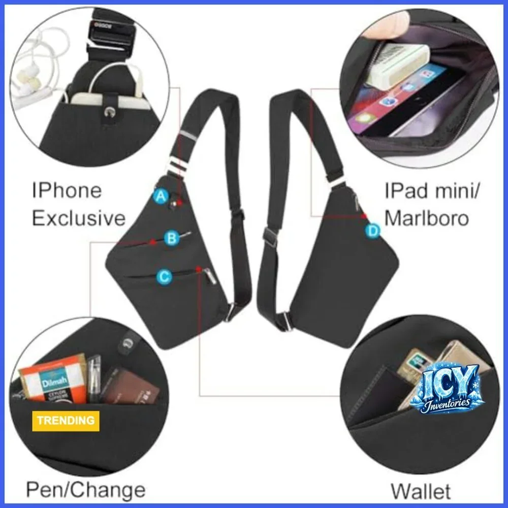Water-Repellent Nylon Sling Bag Anti-Theft Crossbody Travel Daypack